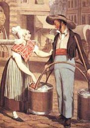 Porteur d'eau � la fontaine de puisage vers 1830.
